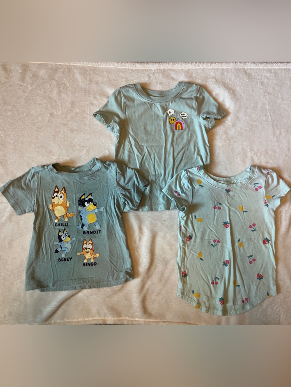 3-Pack Bundle Girls' Green Short-Sleeve Tops with Prints